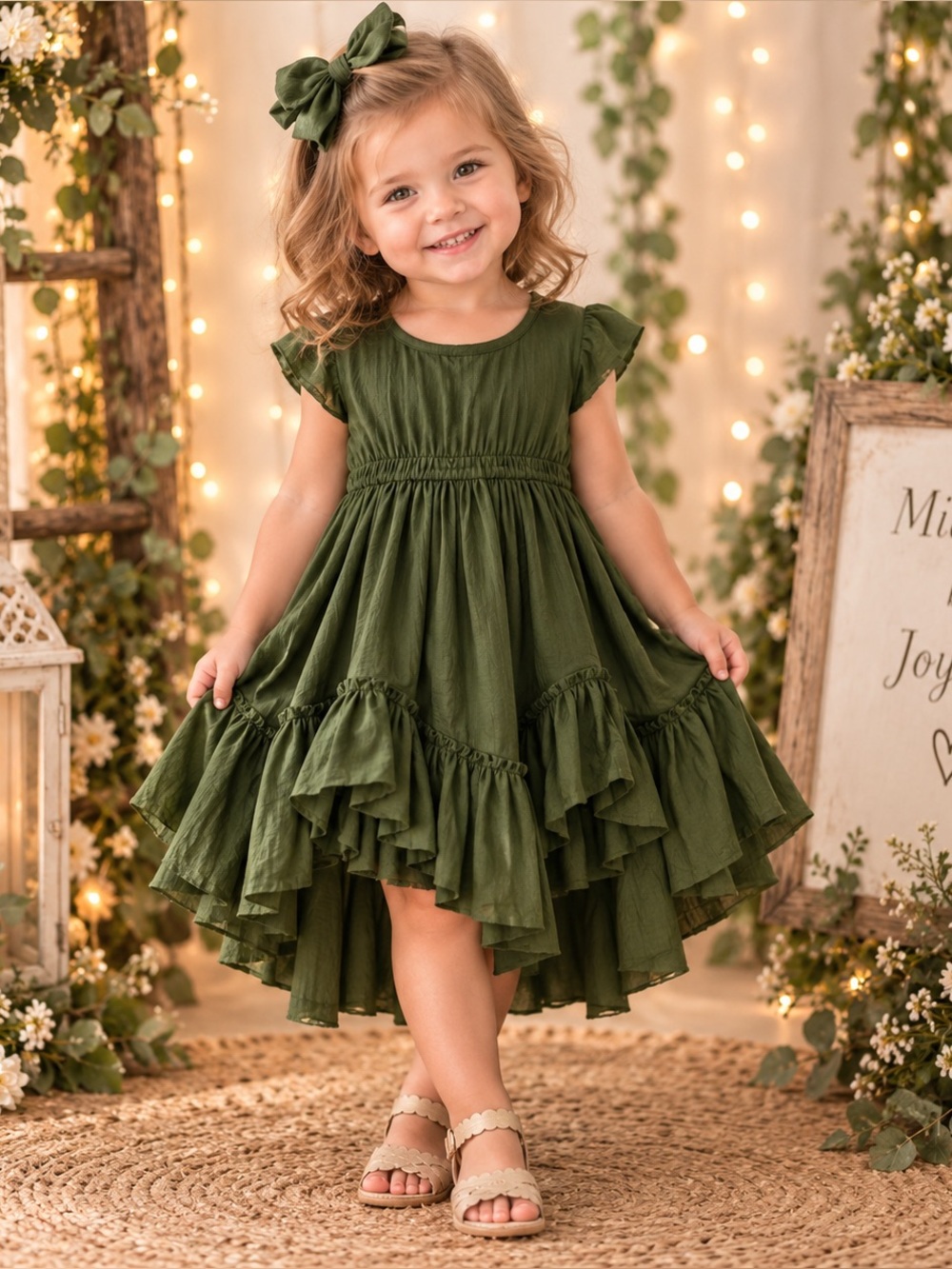 Joyfolie Mia Joy Braelyn Olive Ruffle Hi-Low Dress Size 2 NWT
